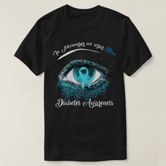 Kids Diabetes Awareness Blue Ribbon Eye In Novembe T-Shirt (Design Front)