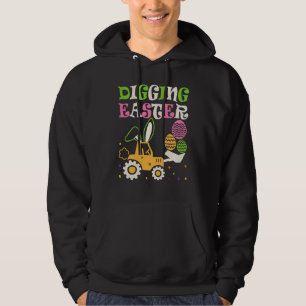 Kids Digging Easter Egg Hunt Cute Bunny Tractor Lo Hoodie