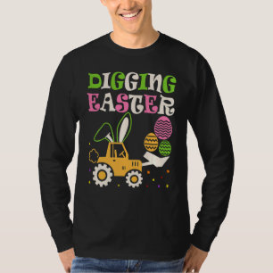 Kids Digging Easter Egg Hunt Cute Bunny Tractor Lo T-Shirt