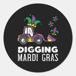 Kids Digging Mardi Gras Bulldozer Truck Cute Boys  Classic Round Sticker