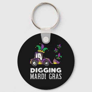 Kids Digging Mardi Gras Bulldozer Truck Cute Boys Key Ring