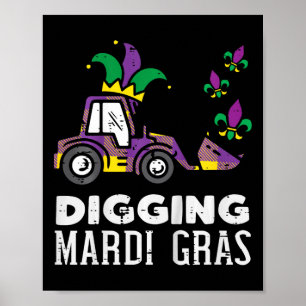 Kids Digging Mardi Gras Bulldozer Truck Cute Boys Poster