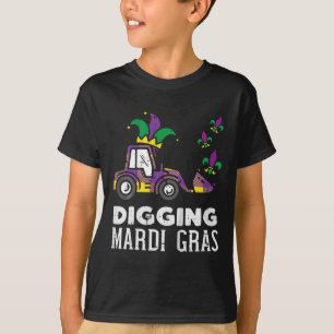 Kids Digging Mardi Gras Bulldozer Truck Cute Boys T-Shirt