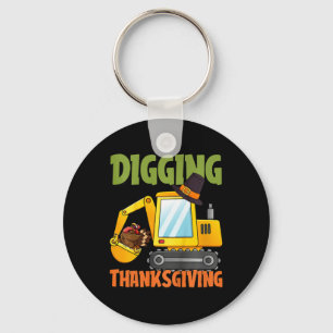Kids Digging Thanksgiving Day Cool Excavator Turke Key Ring