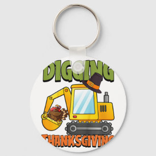 Kids Digging Thanksgiving Day Cool Excavator Turke Key Ring