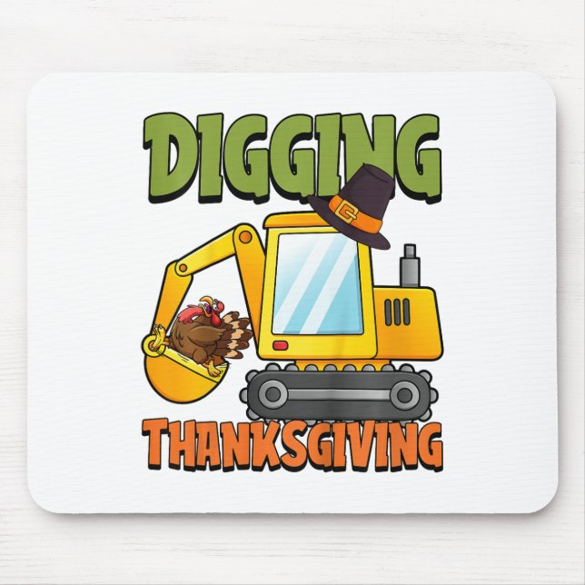 Kids Digging Thanksgiving Day Cool Excavator Turke Mouse Mat (Front)