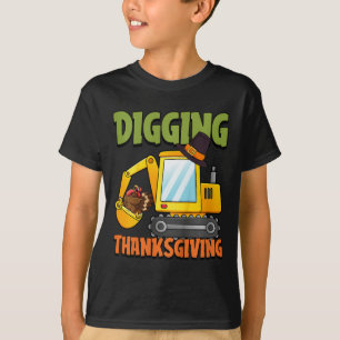Kids Digging Thanksgiving Day Cool Excavator Turke T-Shirt