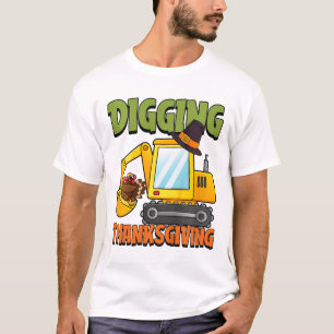 Kids Digging Thanksgiving Day Cool Excavator Turke T-Shirt