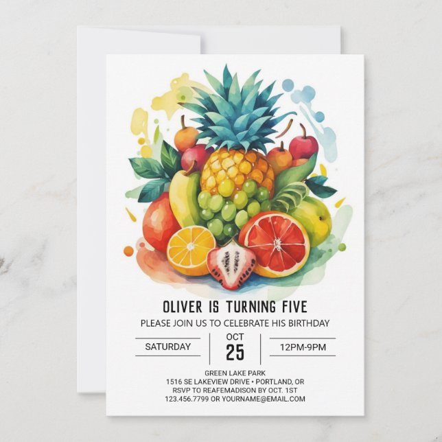 Kids Digital Whimsical Fruits Birthday Invitation (Front)