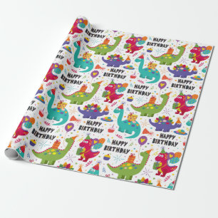 Kids Dino Celebrated Birthday Wrapping Paper
