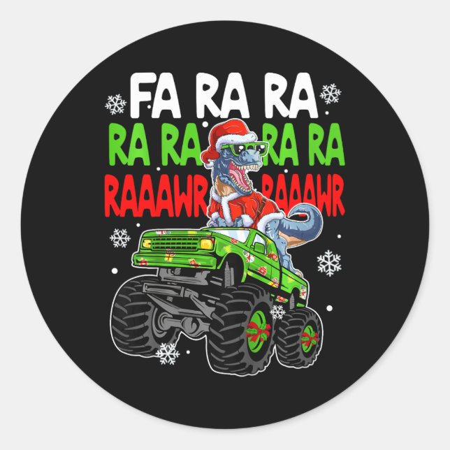 Kids Dino Fa Ra Ra Rawr Dinosaur Monster Truck Chr Classic Round Sticker (Front)