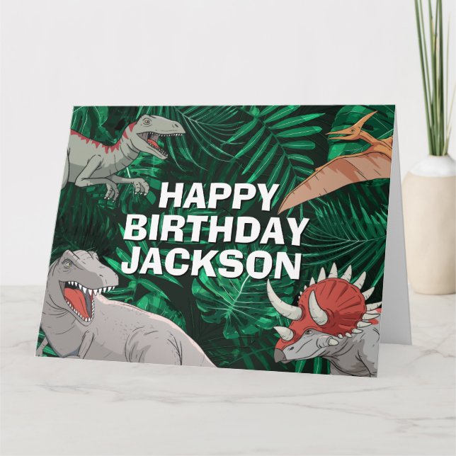 Kids Dino Jurassic Trex Boy Dinosaur Birthday Card (Front)