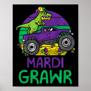 Kids Dino Monster Truck Mardi Grawr Mardi Gras Tod Poster