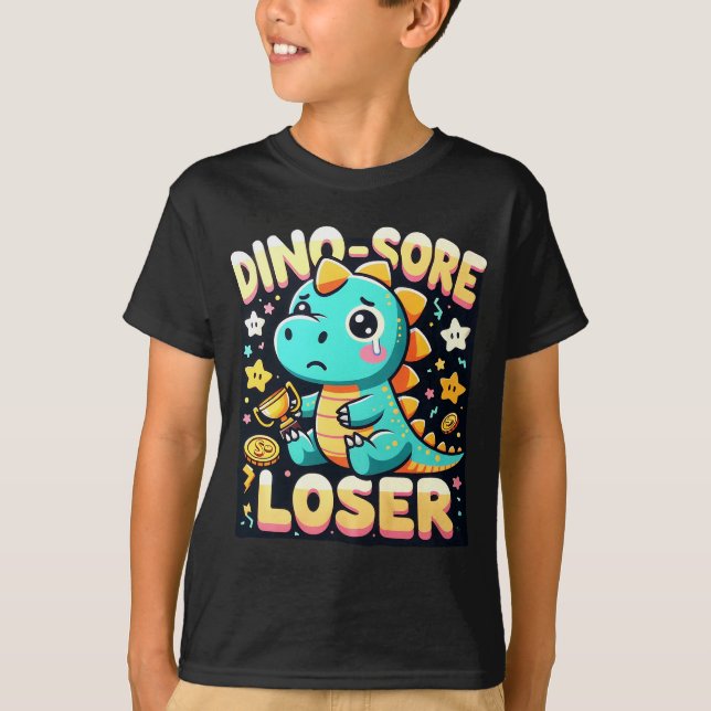 Kids' "Dino-Sore Loser" - Sad Dinosaur Design T-Shirt (Front)