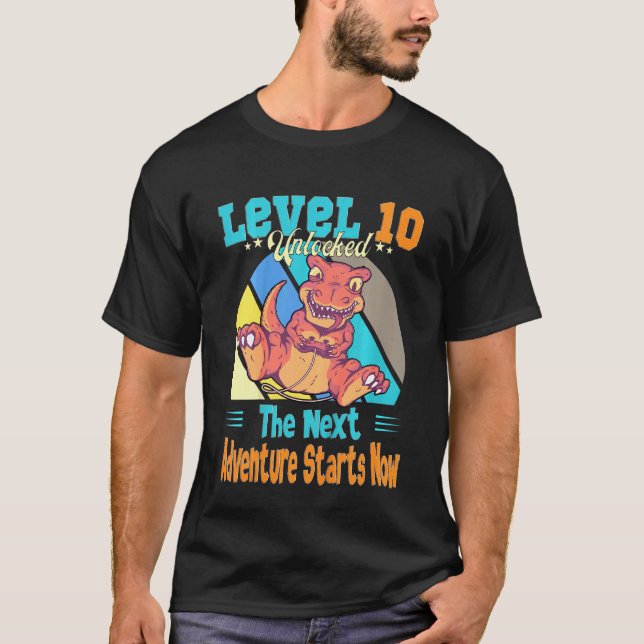 Kids Dinosaur10th Birthday Gamer Dino Level 10 Yea T-Shirt (Front)