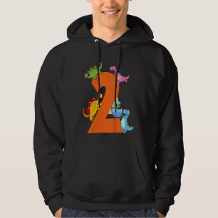 Kids Dinosaur 2 Years Old 2nd Birthday Party Hoodie