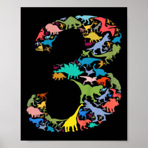 Kids Dinosaur 3rd Birthday Boy 3 Years T-rex Party Poster