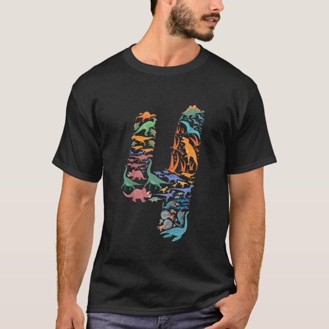 Kids Dinosaur 4th Birthday Boy 4 Years T Rex Party T-Shirt (Front)