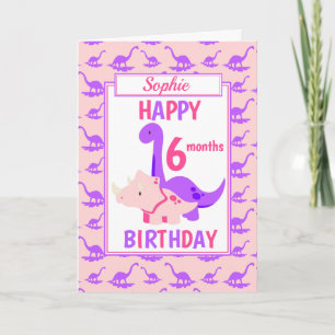 Kids Dinosaur 6 months Birthday Pink Card