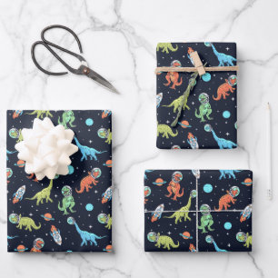 Kids Dinosaur Astronaut Pattern Wrapping Paper Sheet