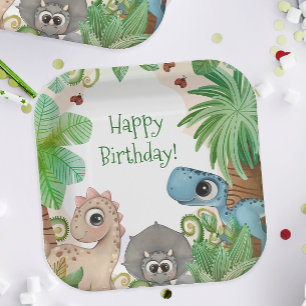 Kids Dinosaur Birthday Paper Plate