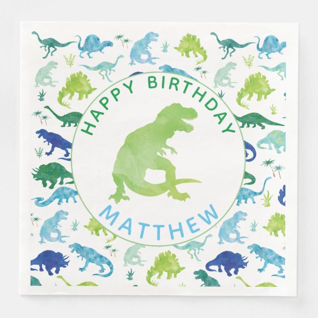 Kids Dinosaur Birthday Party Pattern Green Dino Napkin (Front)