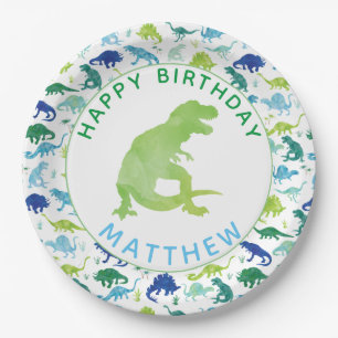 Kids Dinosaur Birthday Party Pattern Green Dino Paper Plate