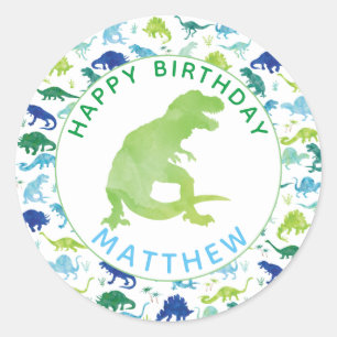 Kids Dinosaur Birthday Party Personalised Dino Classic Round Sticker