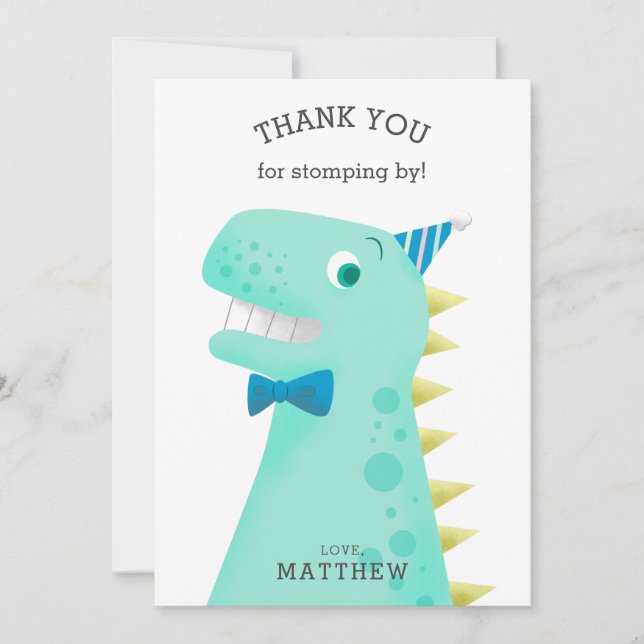 Kids Dinosaur Birthday Party Thank You Card (Front)