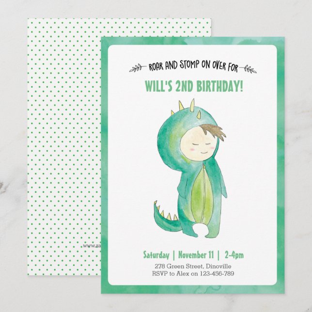 Kids Dinosaur boy Birthday Invitation (Front/Back)
