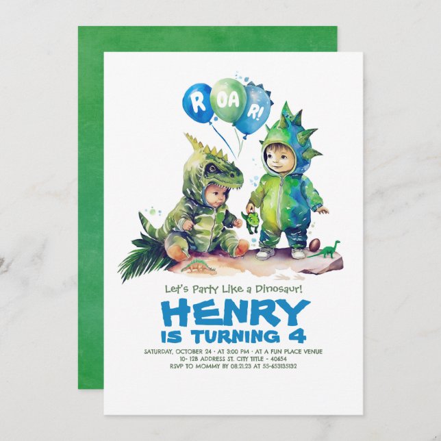 Kids Dinosaur Costumes Party Birthday  Invitation (Front/Back)