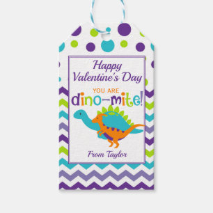 Kids Dinosaur Dino-Mite Valentine's Day Gift Tags