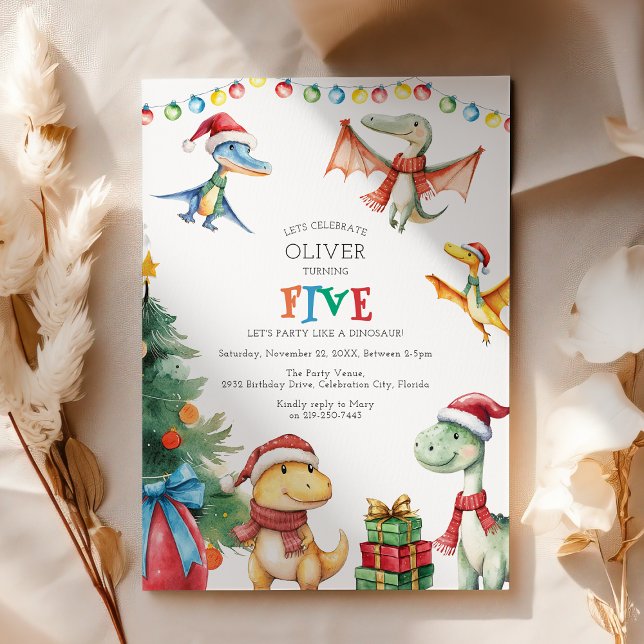 Kids Dinosaur Fifth Birthday Party Invitation (Creator Uploaded)