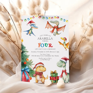 Kids Dinosaur Fourth Birthday Party Invitation