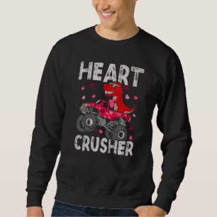 Kids Dinosaur Monster Truck Rex Valentines Hearts Sweatshirt
