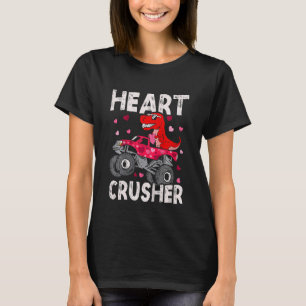 Kids Dinosaur Monster Truck Rex Valentines Hearts T-Shirt