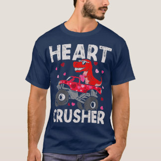 Kids Dinosaur Monster Truck T Rex Valentines Heart T-Shirt