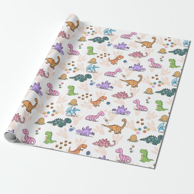Kids dinosaur party wrapping gift favours paper (Unrolled)