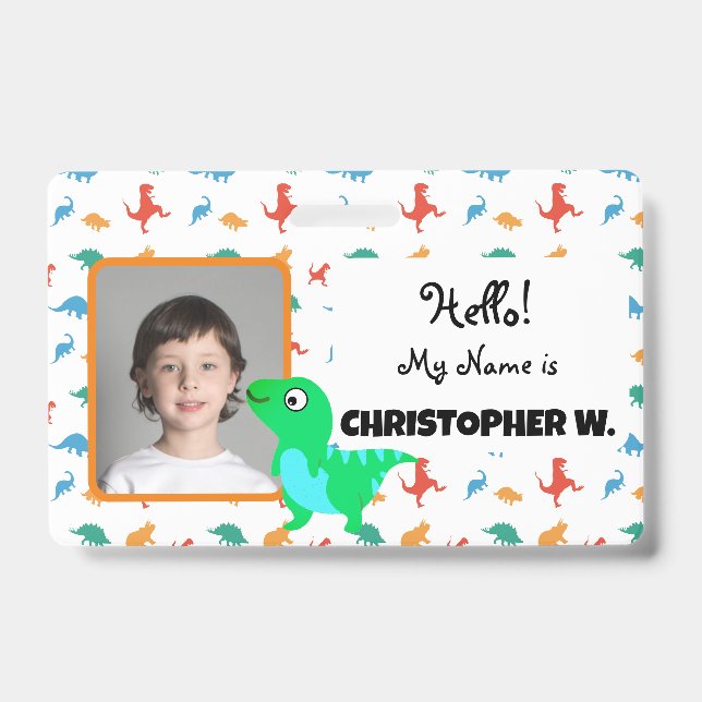 Kids Dinosaur Pattern Baby T-Rex Badges ID Badge (Front)