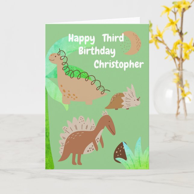 Kids Dinosaur Personalised Name & Age Birthday Card (Yellow Flower)