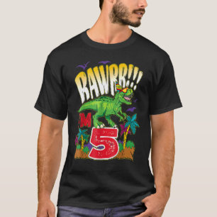 Kids Dinosaur Rawr I'm 5 Years 5th Birthday Rex Bo T-Shirt