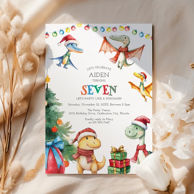 Kids Dinosaur Seventh Birthday Party Invitation (Creator Uploaded)