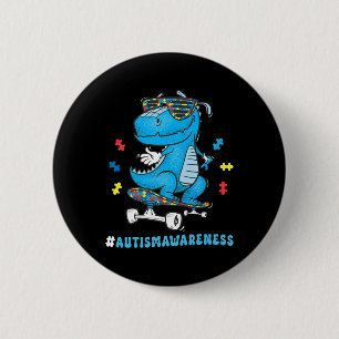 Kids Dinosaur Skateboarding Autism Awareness Choos 6 Cm Round Badge