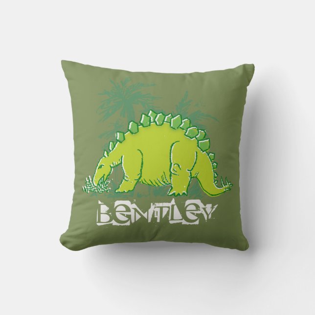 Kids Dinosaur Stegosaurus green pillow (Front)