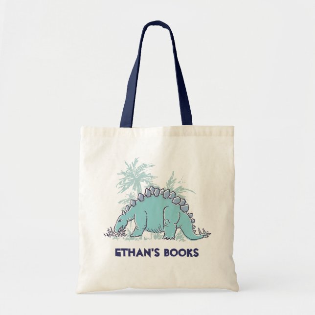 kids dinosaur Stegosaurus name id library tote (Front)
