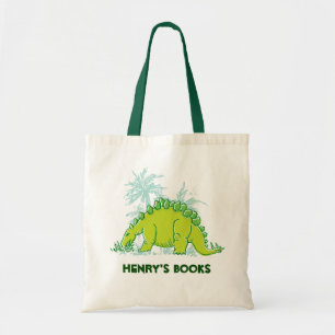 Kids dinosaur Stegosaurus named id library tote Bag