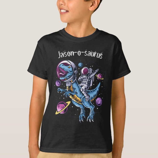 Kids Dinosaur T-Rex Astronaut Add Name T-Shirt (Front)