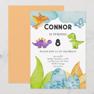 Kids Dinosaur Theme Birthday Jurassic Orange Invitation