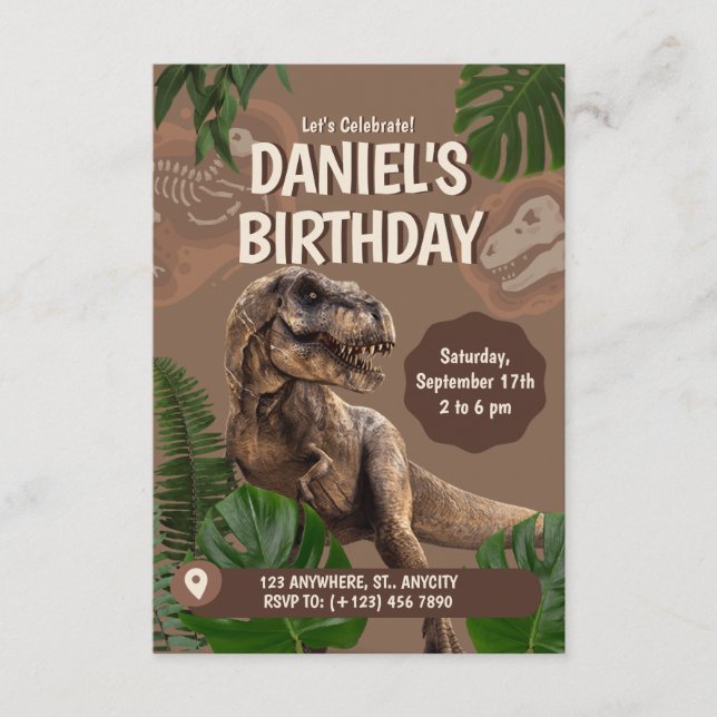 Kids Dinosaur Theme Birthday Party Invitation (Front)