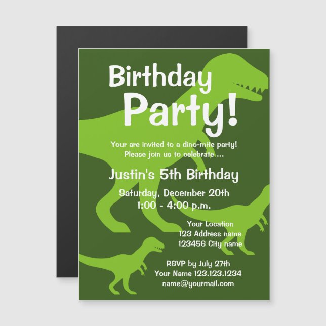 Kid's dinosaur theme Birthday party save the date Magnetic Invitation (Front/Back)
